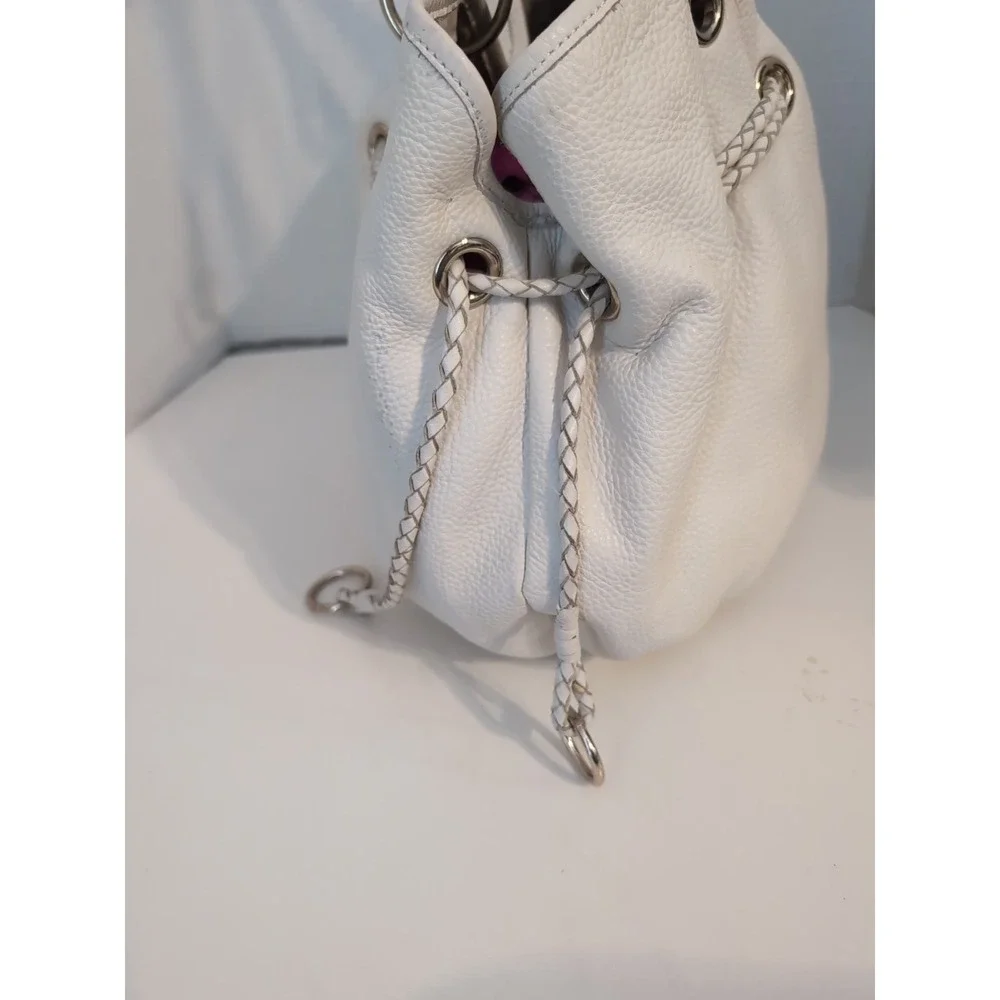 Vtg. Elliott Lucca Aruba Hobo Ivory Pebbled Leather Handbag Braided Handles Draw